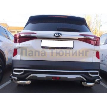 Защита заднего бампера Папа Тюнинг угловая двойная d60/42 для Kia Seltos 2019-