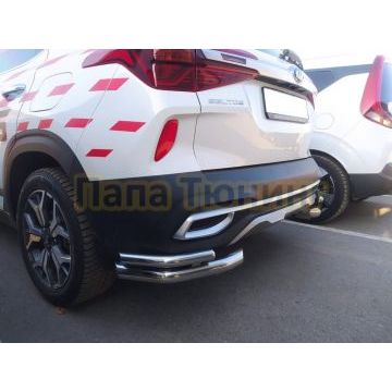 Защита заднего бампера Папа Тюнинг угловая двойная d60/42 для Kia Seltos 2019-