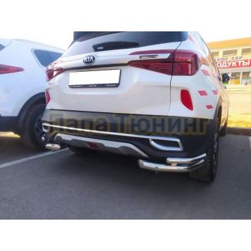 Защита заднего бампера Папа Тюнинг угловая двойная d60/42 для Kia Seltos 2019-