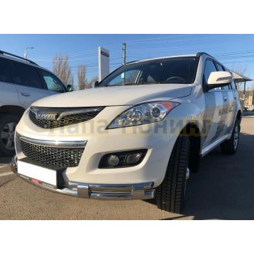 Защита переднего бампера Папа Тюнинг двойная (верх+2коротких)с перемычками d60/42 для Haval H5 2020-2024