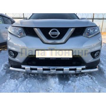 Защита переднего бампера двойная с перемычками d60/42 Папа Тюнинг для Nissan X-trail 2015-