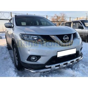 Защита переднего бампера двойная с перемычками d60/42 Папа Тюнинг для Nissan X-trail 2015-