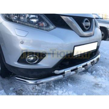 Защита переднего бампера двойная с перемычками d60/42 Папа Тюнинг для Nissan X-trail 2015-