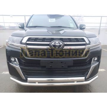 Защита переднего бампера d60/75х42 овал Папа Тюнинг для Toyota Land Cruiser 200 Executive Lounge 2020- обновленный