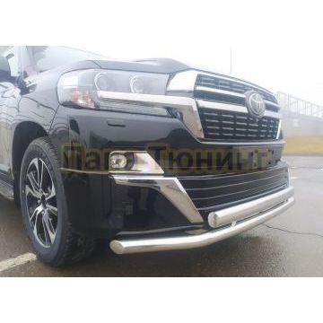 Защита переднего бампера d60/75х42 овал Папа Тюнинг для Toyota Land Cruiser 200 Executive Lounge 2020- обновленный