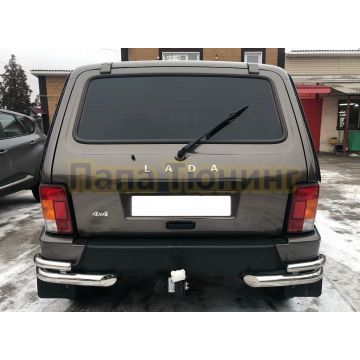 Защита заднего бампера угловая двойная Папа Тюнинг d60/42 Нива Урбан 2014-