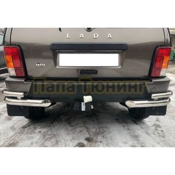Защита заднего бампера угловая двойная Папа Тюнинг d60/42 Нива Урбан 2014-