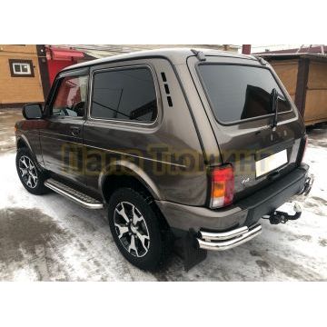 Защита заднего бампера угловая двойная Папа Тюнинг d60/42 Нива Урбан 2014-