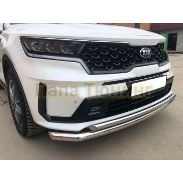 Защита переднего бампера двойная Папа Тюнинг d60/42 для Kia Sorento 2020-