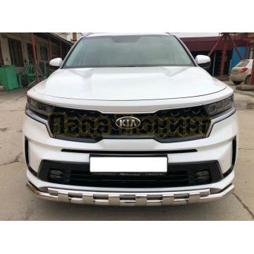 Защита переднего бампера двойная с перемычками Папа Тюнинг d60/42 для Kia Sorento 2020-