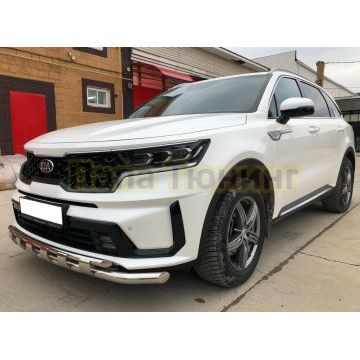 Защита переднего бампера двойная с перемычками Папа Тюнинг d60/42 для Kia Sorento 2020-