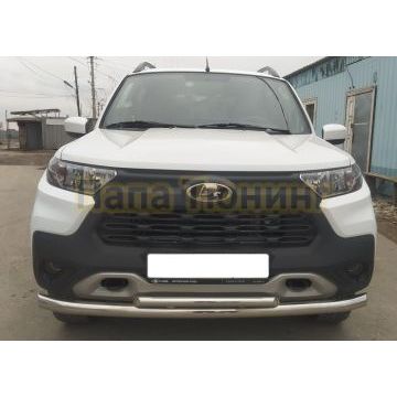 Защита переднего бампера d60/d42 двойная Папа Тюнинг для Lada Niva Travel 2021-