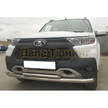 Защита переднего бампера d60/d42 двойная Папа Тюнинг для Lada Niva Travel 2021-