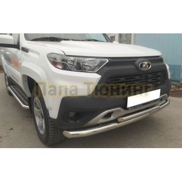 Защита переднего бампера d60/d42 двойная Папа Тюнинг для Lada Niva Travel 2021-
