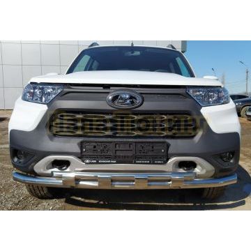 Защита переднего бампера двойная с перемычками d60/42 Папа Тюнинг для Lada Niva Travel 2021-