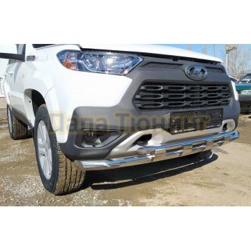 Защита переднего бампера двойная с перемычками d60/42 Папа Тюнинг для Lada Niva Travel 2021-