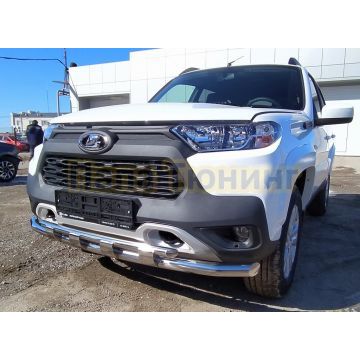 Защита переднего бампера двойная с перемычками d60/42 Папа Тюнинг для Lada Niva Travel 2021-