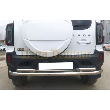Защита заднего бампера d60/42 двойная Папа Тюнинг для Lada Niva Travel 2021-