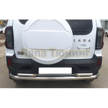Защита заднего бампера d60/42 двойная Папа Тюнинг для Lada Niva Travel 2021-
