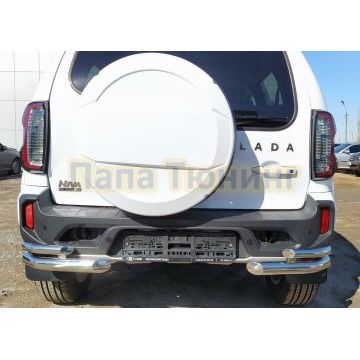 Защита заднего бампера угловая двойная d60/d42 Папа Тюнинг для Lada Niva Travel 2021-