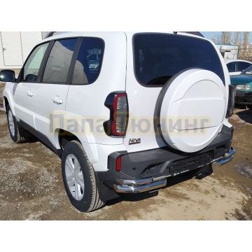 Защита заднего бампера угловая двойная d60/d42 Папа Тюнинг для Lada Niva Travel 2021-