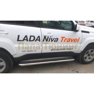 Пороги с накладным листом d53 Папа Тюнинг для Lada Niva Travel 2021-