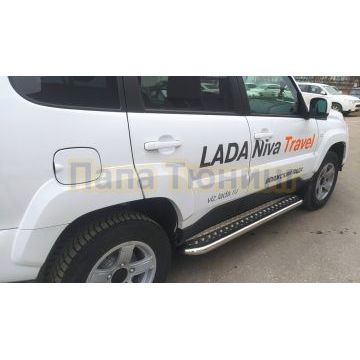 Пороги с накладным листом d53 Папа Тюнинг для Lada Niva Travel 2021-