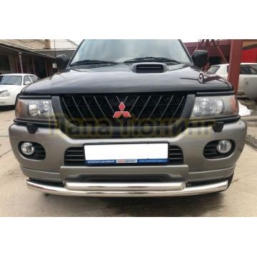 Защита переднего бампера двойная d60/53 Папа Тюнинг для Mitsubishi Pajero Sport 1998-2007