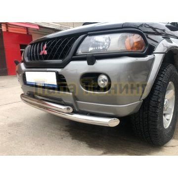 Защита переднего бампера двойная d60/53 Папа Тюнинг для Mitsubishi Pajero Sport 1998-2007