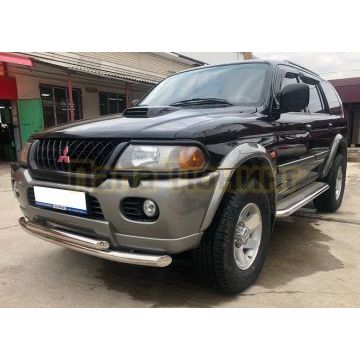 Защита переднего бампера двойная d60/53 Папа Тюнинг для Mitsubishi Pajero Sport 1998-2007