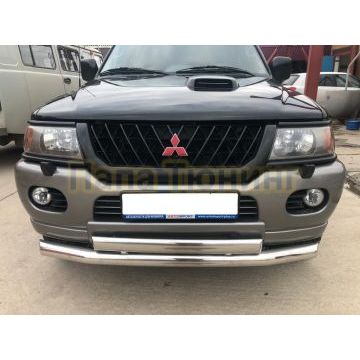 Защита переднего бампера двойная d76/75х42 овал Папа Тюнинг для Mitsubishi Pajero Sport 1998-2007
