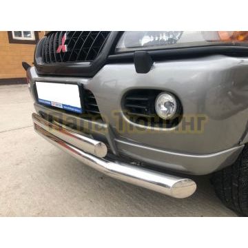 Защита переднего бампера двойная d76/75х42 овал Папа Тюнинг для Mitsubishi Pajero Sport 1998-2007