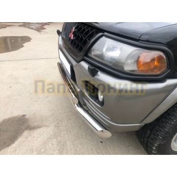 Защита переднего бампера двойная d76/75х42 овал Папа Тюнинг для Mitsubishi Pajero Sport 1998-2007