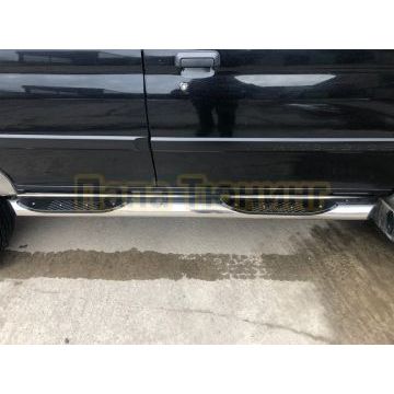 Пороги труба с проступью с нержавеющим листом d76 Папа Тюнинг для Mitsubishi Pajero Sport 1998-2007