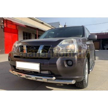 Защита переднего бампера двойная с перемычками d60/42 Папа Тюнинг для Nissan X-trail 2007-2010 (Т31) Второе поколение (в т.ч. Рестайлинг 2010г.)