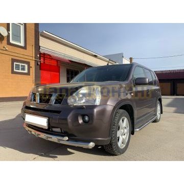 Защита переднего бампера двойная с перемычками d60/42 Папа Тюнинг для Nissan X-trail 2007-2010 (Т31) Второе поколение (в т.ч. Рестайлинг 2010г.)