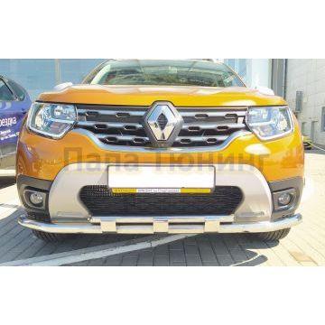 Защита переднего бампера двойная с перемычками d60/42 Папа Тюнинг для Renault Duster 2021-