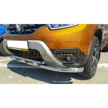 Защита переднего бампера двойная с перемычками d60/42 Папа Тюнинг для Renault Duster 2021-
