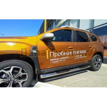 Пороги труба с проступью d76 Папа Тюнинг для Renault Duster 2021-