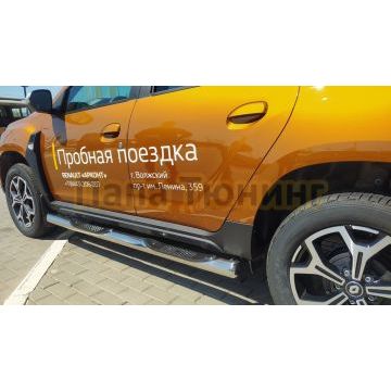 Пороги труба с проступью d76 Папа Тюнинг для Renault Duster 2021-