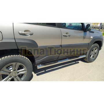 Пороги труба с проступью d76 Папа Тюнинг для Lada Niva Travel 2021-