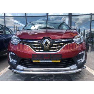 Защита переднего бампера двойная с подгибами d60/42 Папа Тюнинг для Renault Kaptur 2020-