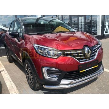 Защита переднего бампера двойная с подгибами d60/42 Папа Тюнинг для Renault Kaptur 2020-