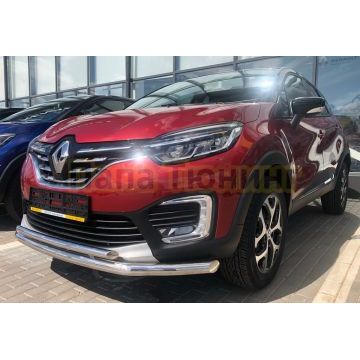 Защита переднего бампера двойная с подгибами d60/42 Папа Тюнинг для Renault Kaptur 2020-