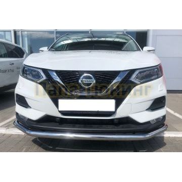 Защита переднего бампера с двумя подгибами d60 Папа Тюнинг для Nissan Qashqai 2019-