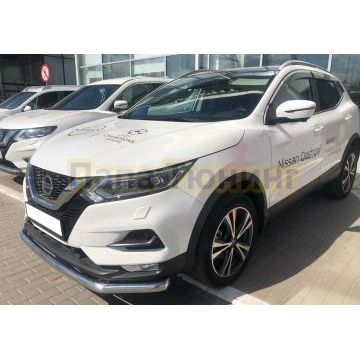 Защита переднего бампера с двумя подгибами d60 Папа Тюнинг для Nissan Qashqai 2019-