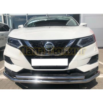 Защита переднего бампера двойная с двумя подгибами d60/42 Папа Тюнинг для Nissan Qashqai 2019-