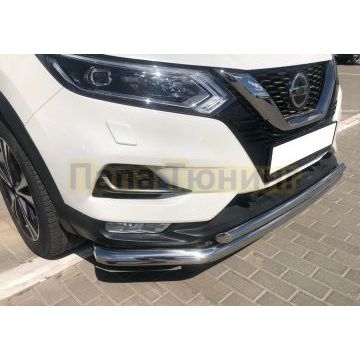 Защита переднего бампера двойная с двумя подгибами d60/42 Папа Тюнинг для Nissan Qashqai 2019-