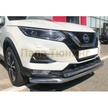 Защита переднего бампера двойная с двумя подгибами d60/42 Папа Тюнинг для Nissan Qashqai 2019-