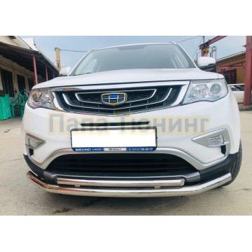 Защита переднего бампера двойная Папа Тюнинг d60/42 для Geely Atlas 2018-2023